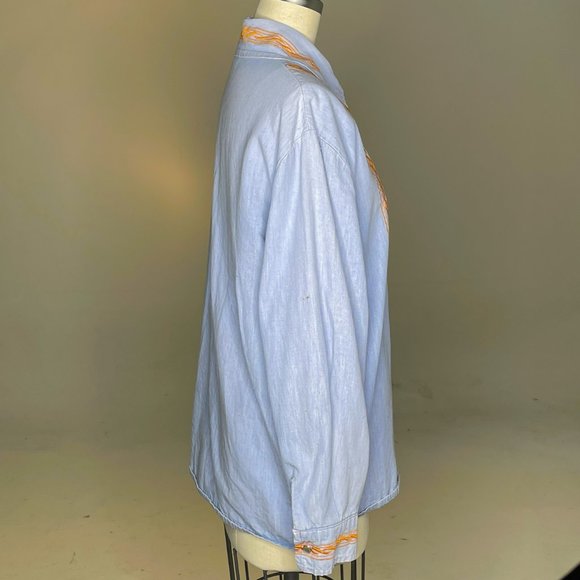 Vintage 70s La Fiesta Boho Hippie Embroidered Birds & Flowers Collared Shirt - Picture 6 of 14